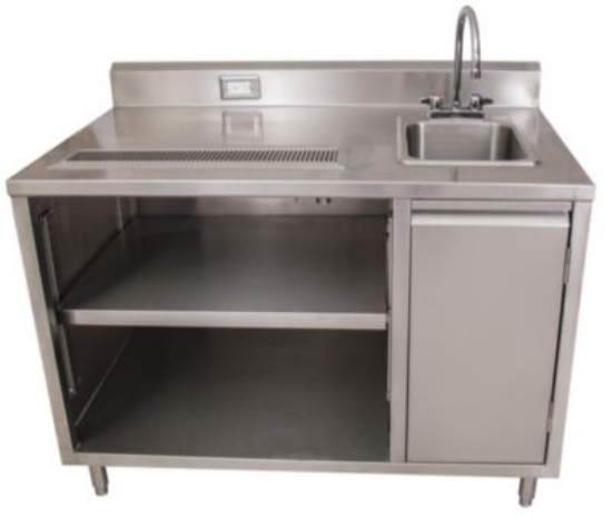 Picture of Stainless Steel Beverage Table with Right Sink, Rectangular, 30" x 48" x 41.5", Silver, Ships in 4-6 Business Days