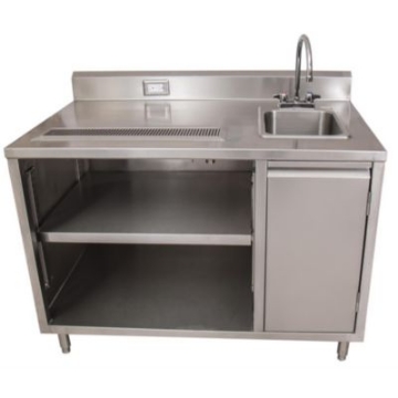 Picture of Stainless Steel Beverage Table with Right Sink, Rectangular, 30" x 60" x 41.5", Silver Top/Base, Ships in 4-6 Business Days