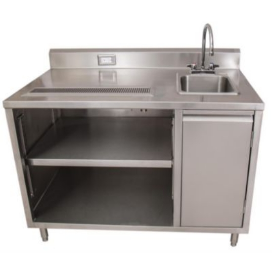 Picture of Stainless Steel Beverage Table with Right Sink, Rectangular, 30" x 72" x 41.5", Silver, Ships in 4-6 Business Days