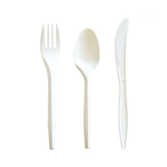 Picture of Three-Piece Cutlery Kit, Fork/Knife/Teaspoon, Polypropylene, White, 250/Carton