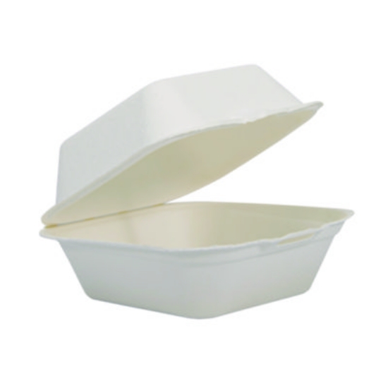 Picture of Compostable Fiber Hinged Trays, ProPlanet Seal, 5.9 x 6.08 x 1.83, Ivory, Molded Fiber, 500/Carton
