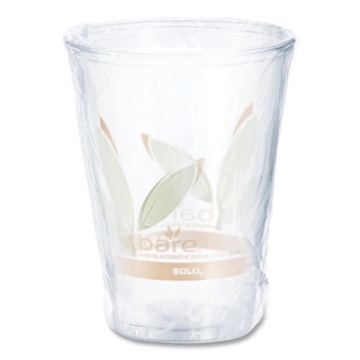 Picture of Bare Eco-Forward RPET Cold Cups, ProPlanet Seal, 10 oz, Leaf Design, Clear/Green/Orange, Individually Wrapped, 500/Carton