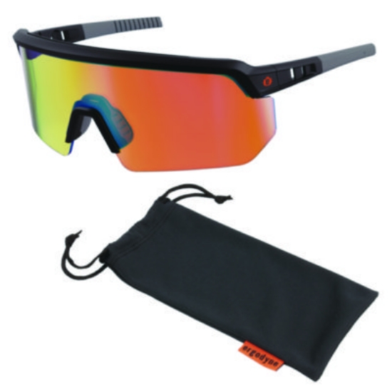 Picture of Skullerz AEGIR Safety Glasses with Mirrored Lenses, Matte Black Frame, Orange Mirror PolyCarb Lens, Ships in 1-3 Bus Days