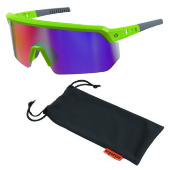 Picture of Skullerz AEGIR Safety Glasses, Mirrored Lenses, Lime Nylon Frame, Purple Mirror Polycarbonate Lens, Ships in 1-3 Bus Days