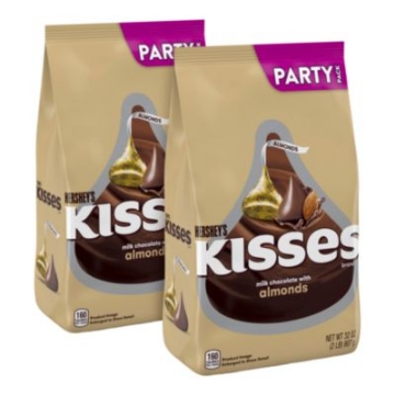 Picture of KISSES with Almonds, Milk Chocolate, 32 oz Pack, 2 Packs/Carton, Ships in 1-3 Business Days