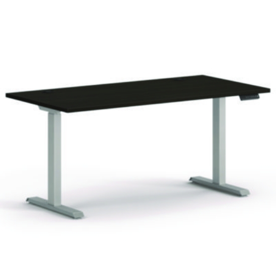 Picture of Mod Height Adjustable Desk Bundle, 60" x 30" x 27.5" to 46.75", Java Oak/Silver, Ships in 7-10 Business Days