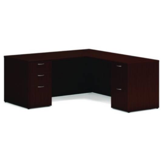 Picture of Mod L-Station Double Pedestal Desk Bundle, 66" x 72" x 29", Traditional Mahogany, Ships in 7-10 Business Days