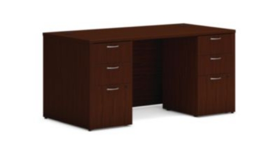 Picture of Mod Double Pedestal Desk Bundle, 60" x 30" x 29", Traditional Mahogany, Ships in 7-10 Business Days