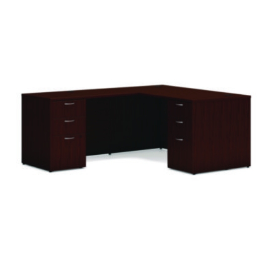 Picture of Mod L-Station Double Pedestal Desk Bundle, 60" x 72" x 29", Traditional Mahogany, Ships in 7-10 Business Days