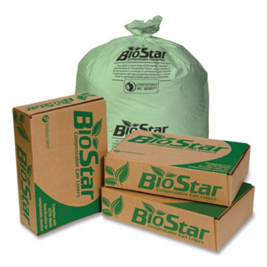 Picture of Compostable Commercial Can Liners, 45 gal, 1 mil, 40 x 46, 100/Carton