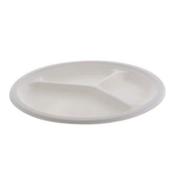 Picture of EarthChoice PFAS Free Compostable Dinnerware, Plate, 3-Compartment, 10.25" Diameter, Natural, 500/Carton