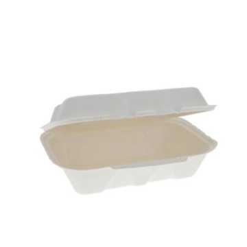 Picture of EarthChoice PFAS Free Compostable Hinged Lid Container, 9 x 6 x 3, Natural, Sugarcane, 150/Carton