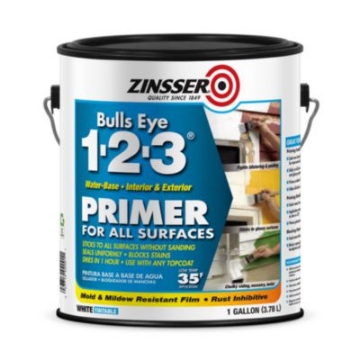 Picture of Bulls Eye 1-2-3 Water-Base Primer, Interior/Exterior, Flat White, 1 gal Bucket/Pail, 4/Carton