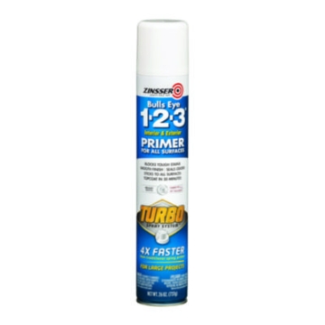 Picture of Bulls Eye 1-2-3 Primer Spray, Turbo Spray System, Interior/Exterior, Flat Bright White, 26 oz Aerosol Can, 6/Carton