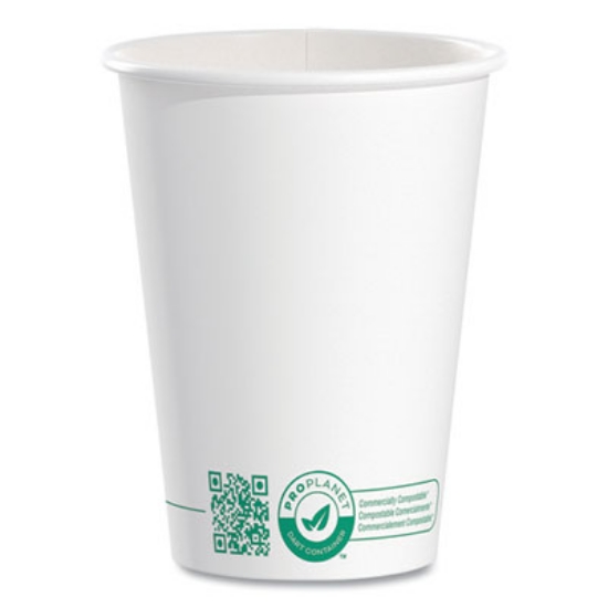 Picture of Compostable Paper Hot Cups, ProPlanet Seal, 12 oz, White/Green, 1,000/Carton