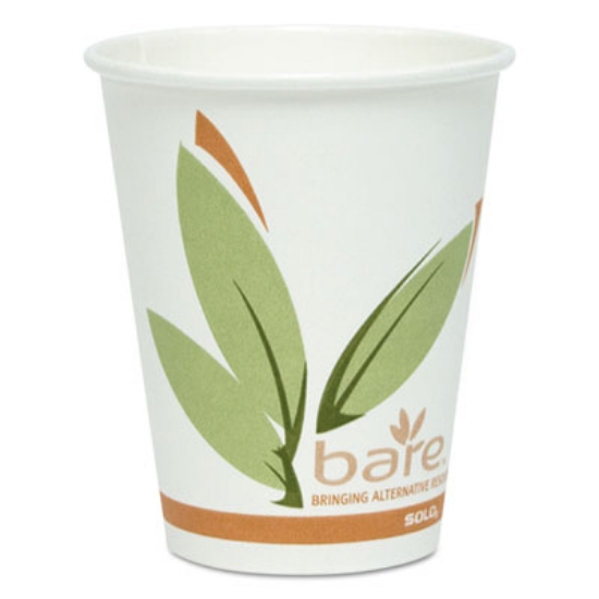 Picture of Bare Eco-Forward Recycled Content PCF Wrapped Paper Hot Cups, 10 oz, Green/White/Beige, Individually Wrapped, 480/Carton