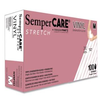 Picture of Stretch Vinyl Examination Gloves, Cream, Medium, 100/Box