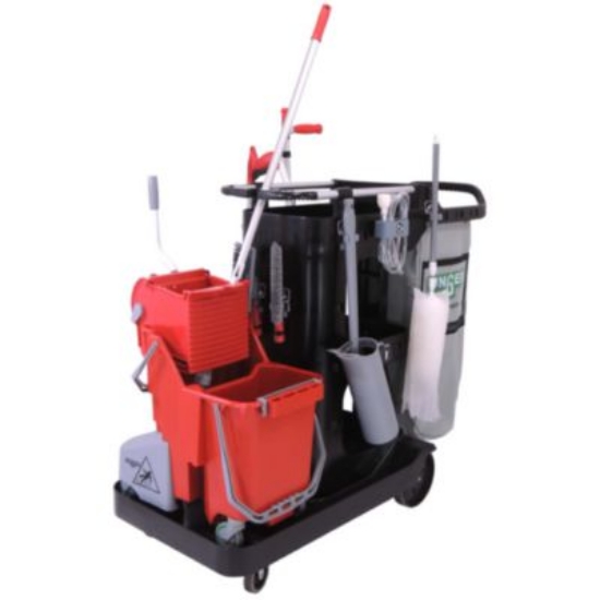 Picture of RestroomRx Janitorial Carts with 32 qt Bucket, Plastic, 24 x 21 x 25, Black
