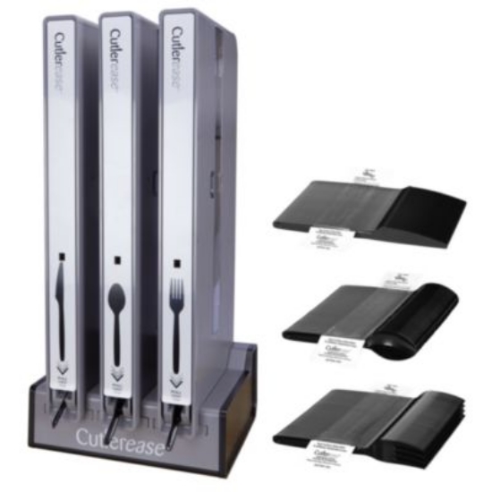 Picture of Cutlerease Dispensing System Starter Kit, Holds 120 Forks/120 Knives/120 Spoons, 12.5 x 12.5 x 29.25, Gray/Black